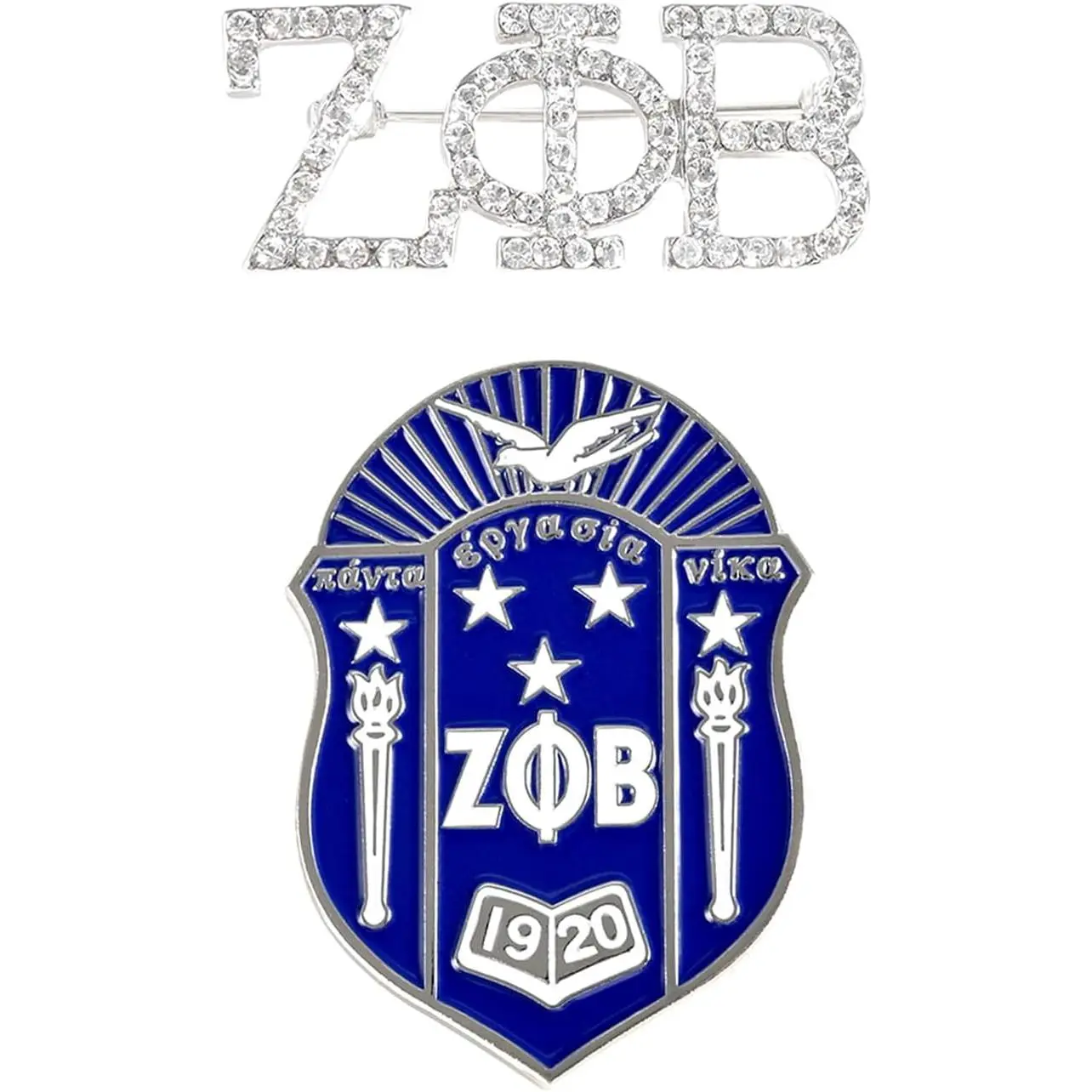Zeta Phi Beta - Official Vendor - Set of 2 Lapel Pins - Enamel and Rhinestone