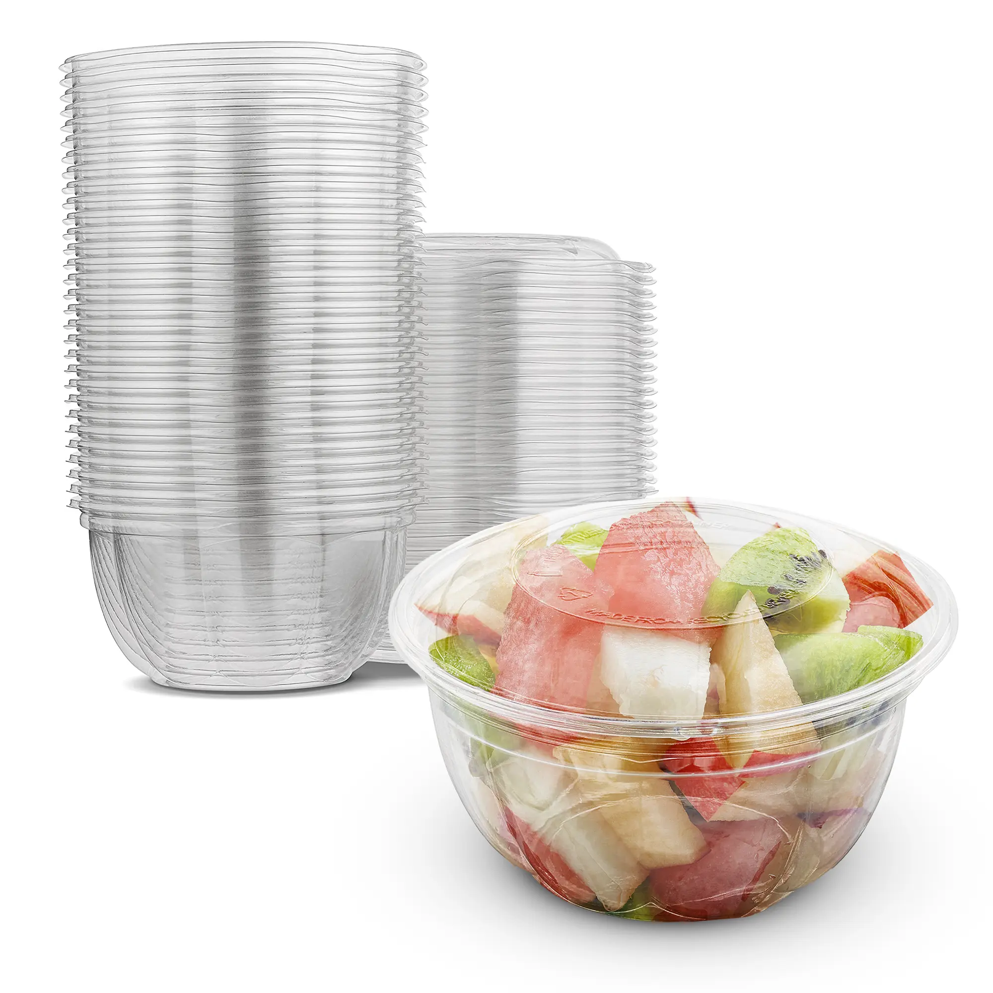MT Products Clear PET Plastic Salad Container - 16 oz Disposable Fruit Bowl with Lid
