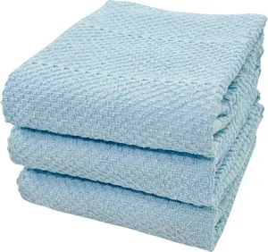 Serafina Home Coastal Sky Light Blue Kitchen Hand Dish Towels: Oversized 28" x 18", 100% Cotton Cloth Soft Cleaning Drying Absorbent Textured Design, Set of 3 Multipurpose for Everyday Use