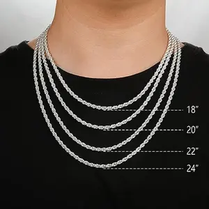 Men's Necklace Stainless Steel Chain, 4mm Gold Plated Twist Rope Necklace, Men's and Women's 18-24 Inch Necklace Gift