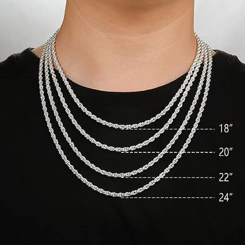 Men's Necklace Stainless Steel Chain, 4mm Gold Plated Twist Rope Necklace, Men's and Women's 18-24 Inch Necklace Gift