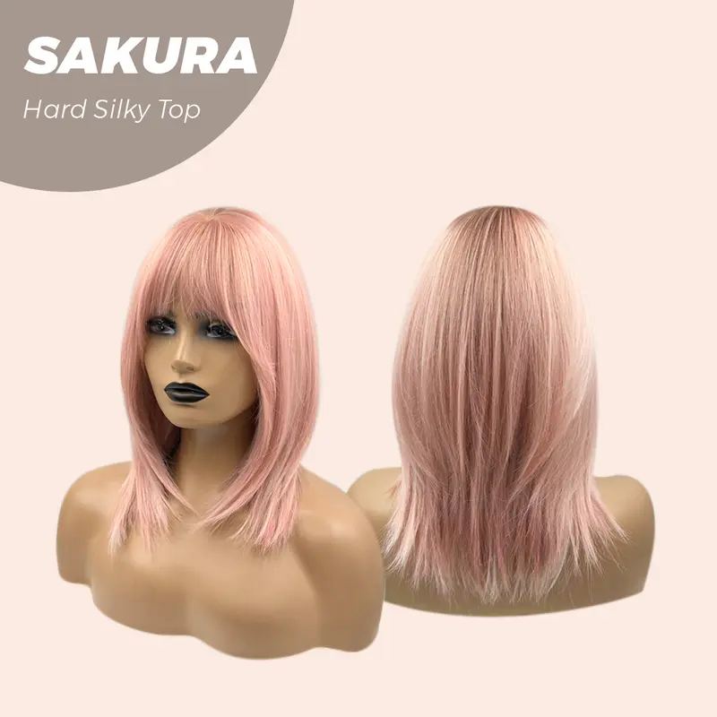 JBEXTENSION 16 Inches Scalpiana Pink Wolf Cut 3.5X4 Hard Silky Top Natural Scalp Effect Wig With Bangs SAKURA