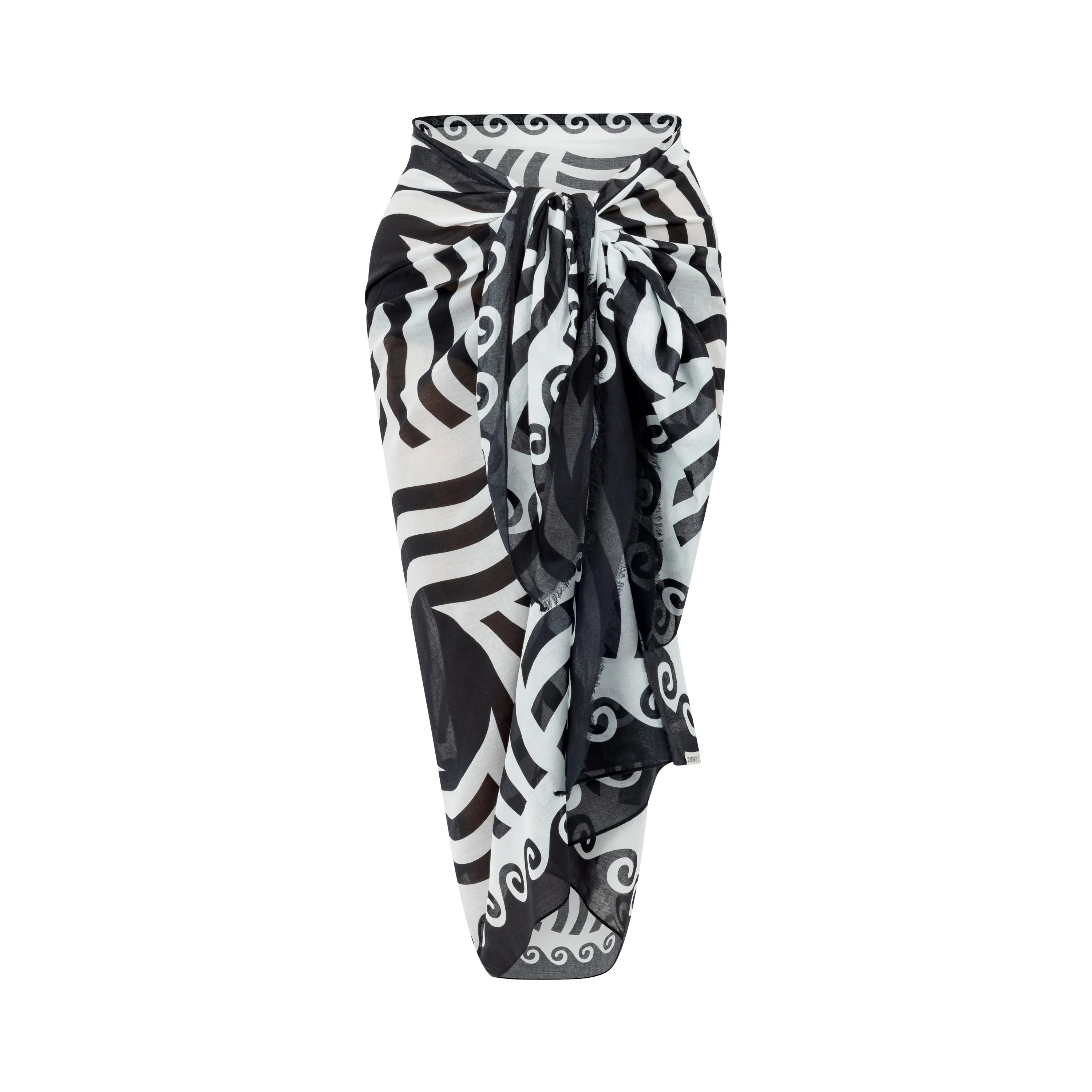 Mykonos Midnight Swim Pareo | Sarong Beach Cover Up for Women, 100% Cotton Sheer Swimsuit Cover Up, 40"x70" Black & White Sun Print Wrap Skirt, Lightweight Beach Wrap with Fringe | Ruby Mint