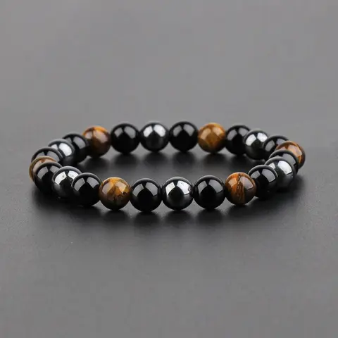 Triple Protection Natural Stone Beaded Bracelet, Handmade Boho Stretch Jewelry, Tiger's Eye Natural Crystal Bracelet Jewelry for Men Women Daily Wear, Bracelets For Women