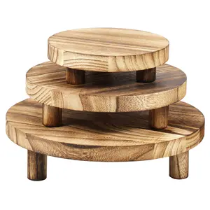 3Pcs Wooden Stool Display Stand 3 Sizes Wood Plant Stand Round Wood Riser with Removable Feet Holds up to 50lbs Wood Plant Riser Stand Practical Wood Plant Holder for Indoor Outdoor Home Patio Decor