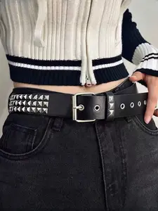 Punk Style Studded Decor PU Leather Belt, Studded Belt Buckle, Fashion Belt for Party, Daily Clothing Decor, Trendy All-match & Exquisite Belt for Birthday Gift