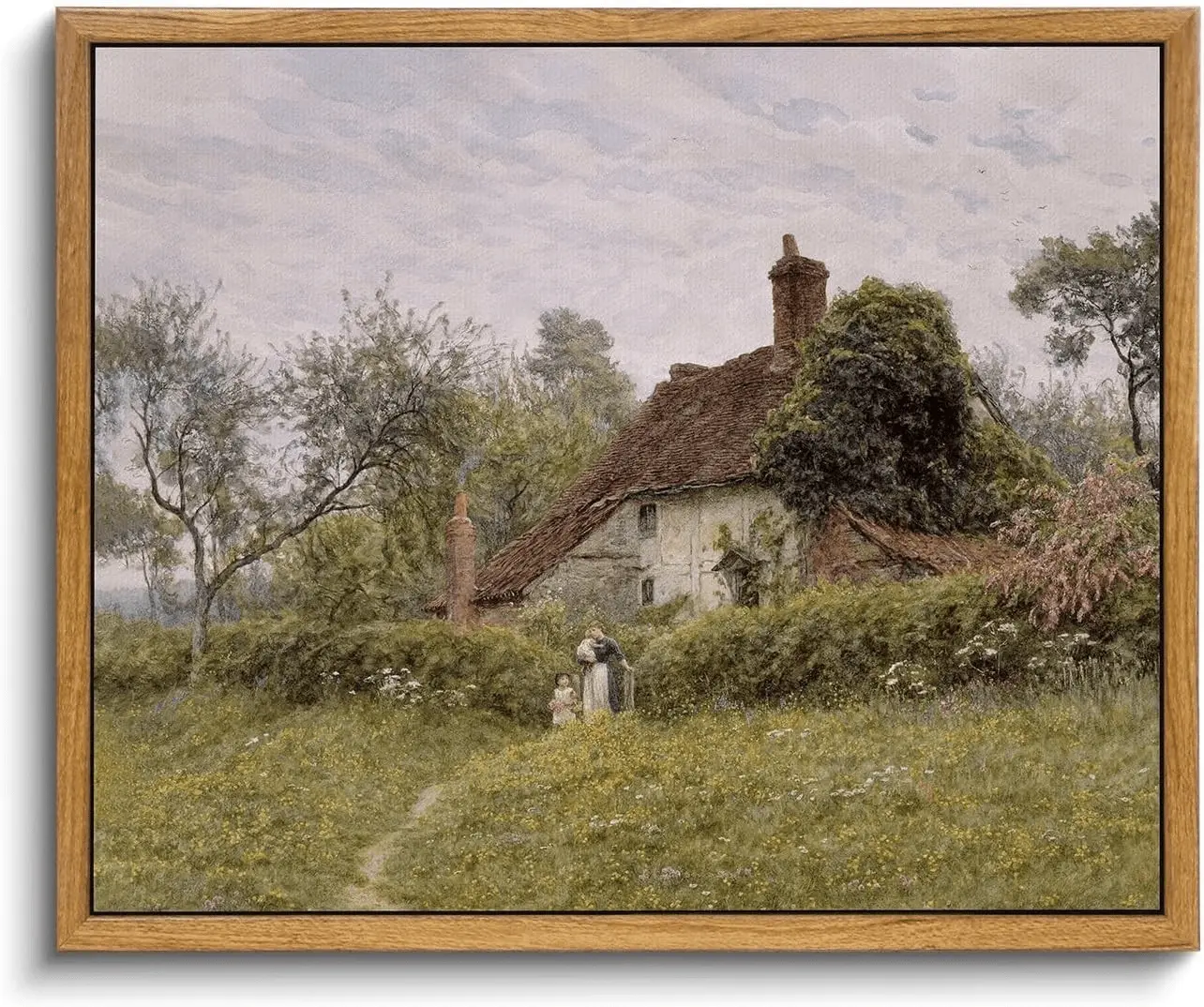 Vintage Landscape Wall Art Canvas Framed 9x11 Rustic Decor for Living Room
