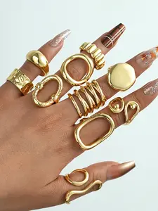 Y2K Style Vintage Geometric Rings Set, Elegant Design, Perfect Jewelry Gift, 10-Piece Set, All-Season Wear, Plain Pattern, Dainty Stacking Rings, Stackable Rings
