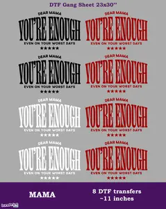 MAMA DTF Gang Sheet: 8 Ready To Press Transfers - 23x30, Full-Color Printing, Same/Next Day Shipping Faux Yarn Gansheet