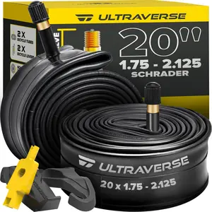 Ultraverse Durable Bike Inner Tubes for Kids & Adults, 20-Inch Butyl Rubber with Schrader Valve - Set of 2