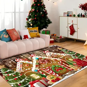 Christmas Candy Cottage Pattern Area Mat Washable Polyester Ideal for Living Room Bedroom Entryway and Dining Area Festive Holiday Decor with Gingerbread Houses Candy Canes and Holly Accents Christmas Mat