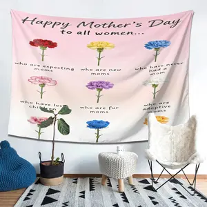 [JIT] Mother's Day Colorful Carnation Tribute, Inspirational Design Tapestry, Suitable for Various Festivals, Wall Tapestry for Home Decor in Living Rooms, Bedrooms, Offices / Room Decor / Party Decor Wall Hanging, High-Class Printed Tapestry