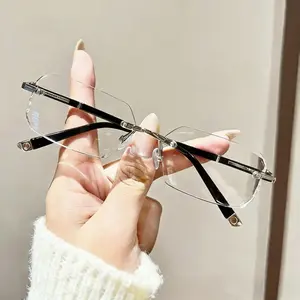 Spring Collection Frameless Eyewear – Blue Light Filter Clear Lens Readers for Men & Women, Diamond-Cut Metal Temples for Work, Gaming, or Daily Street Style