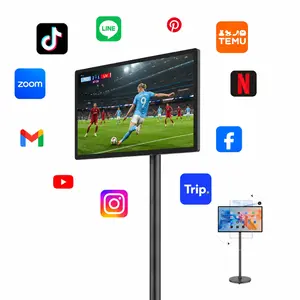 32-Inch Smart Portable TV on Wheels - FHD Touch Screen, Wireless Rollable, 8G RAM, 128G Storage, 6-8H Built-In Battery, Android 14, Full Swivel Rotation, Remote Control, App Support, Grey HD Tablet for Outdoor Use summerwins