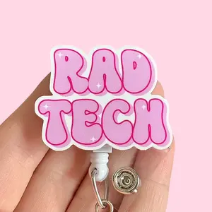 Glitter My Badge RAD tech badge reel for nurse and hospital workers. Radiology Badge clip Badge pull - Retractable swivel clip with a 360 rotation. Great gift for coworker.