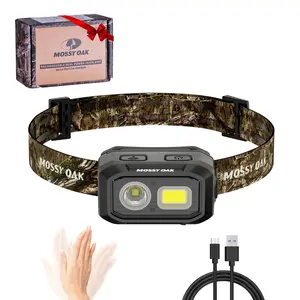 Mossy Oak 600 Lumens LED Headlamp, Dual Power Source, Motion Sensor Head Lamp with Magnetic Base, Stepless Dimming, Memory Mode for Camping, Hiking, Work, Repair, Mechanic