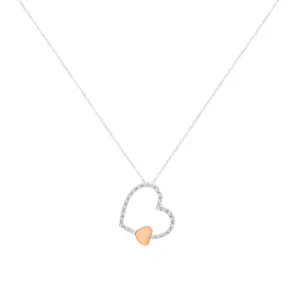 10KT Two Tone Gold 1/6 cttw Diamond Floating Heart Pendant Necklace