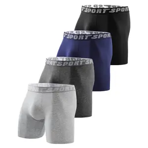 4 Pieces Men's Underwear Sports Gym Pants Soft Comfortable Breathable Men's Long Boxer Briefs Trendy Personality Casual Sports Men's Pants