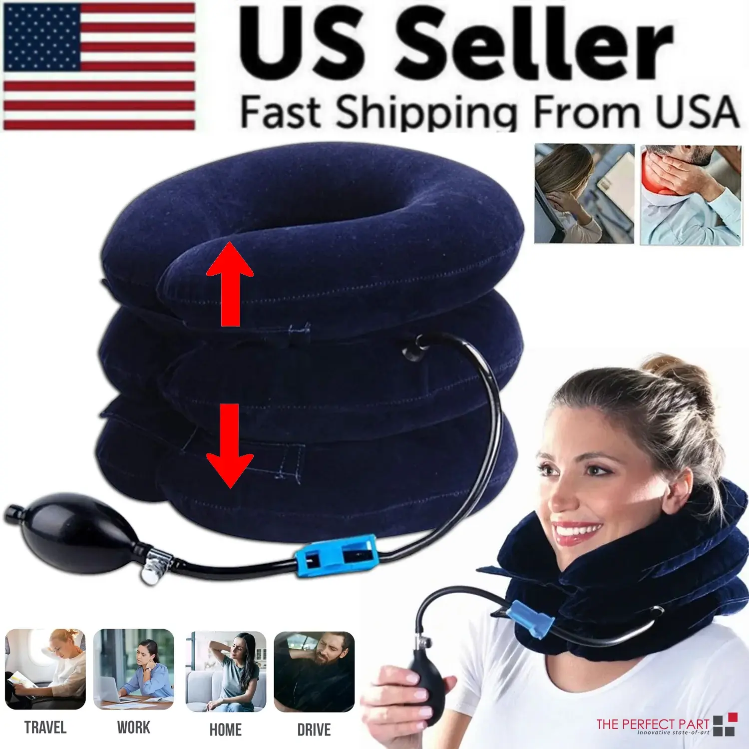 Inflatable Cervical Neck Traction Device - Adjustable Neck Stretcher for Posture & Tension Relief at Home