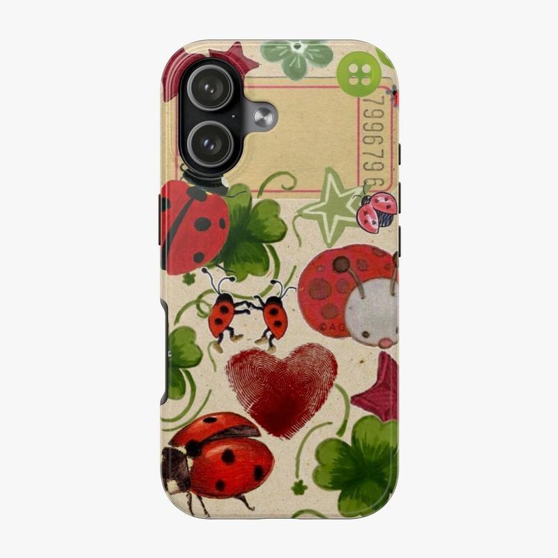 8 Ops Ladybug Star Pattern Tough Phone Case, Striped Mix Polkadot Case Cover with Iphone 17 16 15 14 13 12 11  promax
