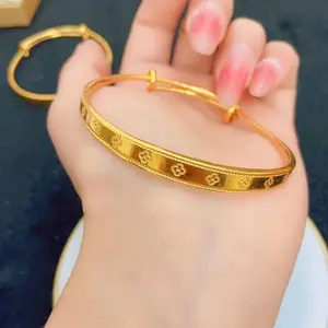 Vietnam sand gold jewelry lucky four-leaf clover bracelet women's adjustable jewelry summer versatile push-pull model for girlfriend Charm Bracelet for Women money attraction bracelet Solid Silver lover Bracelet with Gold M Bracelet with Paw Pads