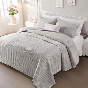Flotilla Soft King Bedding Set, Lightweight Microfiber Light Grey Bedspreads Oversized, 3 Piece Ultrasonic Coverlet Bed Cover for All