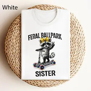 Feral Ballpark Sister Raccoon Shirt, Funny Raccoon Graphic Tee, Cute Animal Sister Gift Shirt, Vintage Style Funny Sister Tee, Baseball Humor Shirt, Family Matching Shirt, Unisex White T-Shirt Womenswear Top