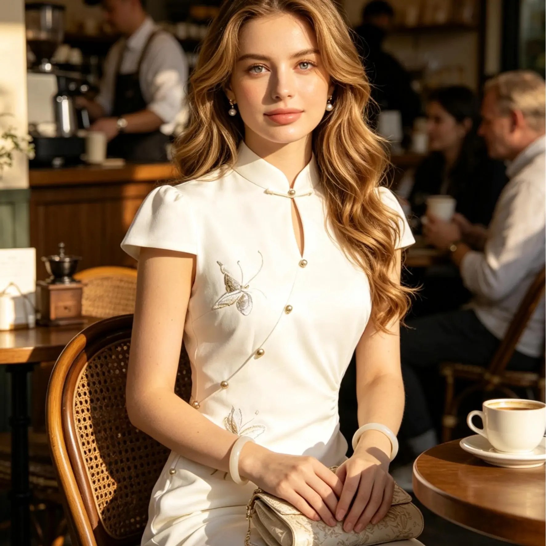 White Moonlight Butterfly Embroidered Qipao Dress	 Elegant Slim-Fit Modern Qipao Dress	Butterfly Embroidered Cheongsam - Soft & Chic Linen-Cotton White Qipao - Perfect for Dates