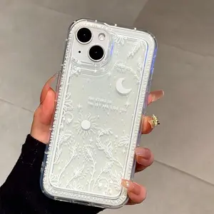 Clear Flower Pattern Phone Case, Decorative Phone Protector Cover, Phone Accessories Compatible with iPhone 11 12 13 14 15 Pro Max