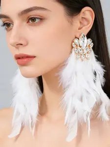 Colorful Exaggerated Feather Rhinestone Earrings, Fashionable Earrings, Fashion Party Rave Accessories, Statement Jewelry for Women, Trendy Ear Studs
