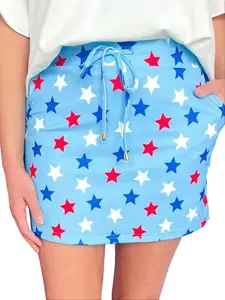 Lightweight Drawstring Mini Skort with Elastic Waist for Women