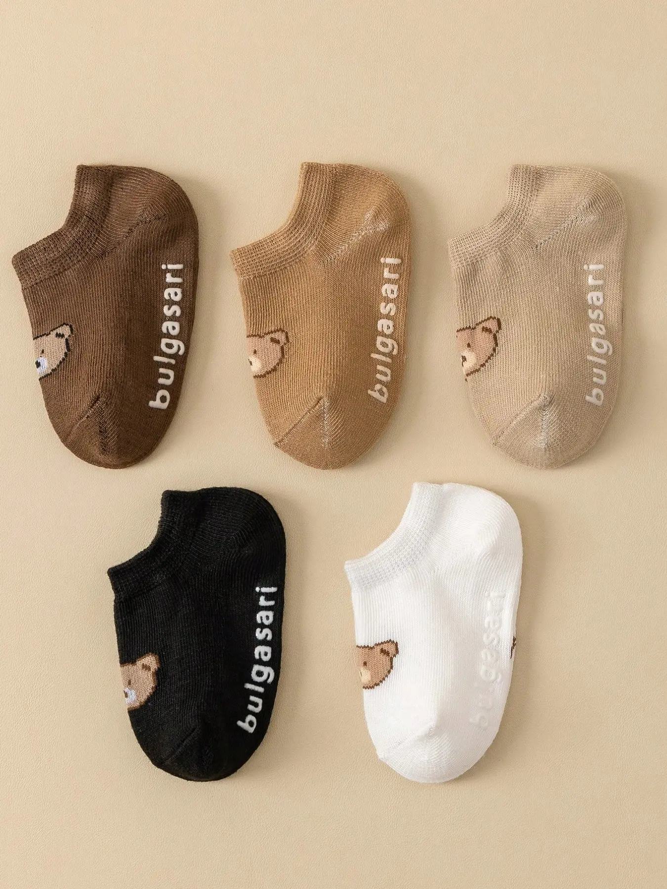 5 Pairs Kids Anti-Slip Socks Cute Bear Pattern All-Season Short Socks Baby Infant Socks Comfortable Breathable Stockings