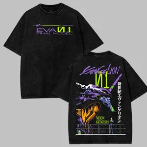 EVA-01 NEON GENESIS EVANGELION Unisex Fit Double Printed Vintage Washed T-shirt Unisex Heavyweight Cotton graphic tees, Bookish Shirt comfort color men gifts