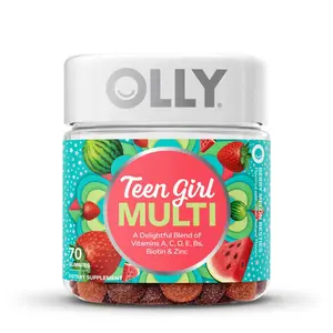 OLLY Teen Girl Multi Gummy, Healthy Skin and Immune Support, 15 Essential Vitamins, Biotin, Zinc, Calcium, Chewable Multivitamin, Berry Melon