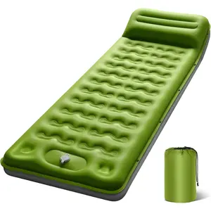Sleeping Pad, Ultralight Inflating Sleeping Pad for Camping with Pillow Built-in Foot Pump, 6" Extra-Thick Reinforced Camping Pad for Hiking, Backpacking, Tent, Single,Green