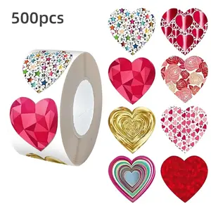 500pcs Heart-Shaped Stickers Roll, Valentine's Day Gift Wrapping Decorations, Wedding Business Decoration Adhesive Labels