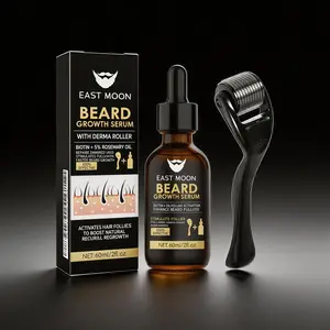 EAST MOON Beard Growth Kit-Beard Care Serum & Beard Massage Derma Roller, Beard Massager for Patchy/Spot Beard, Beard Kit for Men's Grooming Holiday gifts, Father's Day Gifts thicker longer fuller hair men