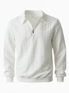Men's Long sleeve, autumn and winter lapel semi-zipper knitted sweater, with twist weaving texture, semi-open design simple, soft fabric, can be worn alone or as an inner layer, suitable for daily casual wear and light business