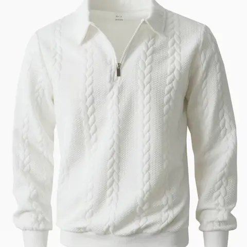 Men's Cable-Knit Half-Zip Sweater with Polo Collar, Soft Solid-Color Pullover for Casual and Business Wear in Fall and Winter