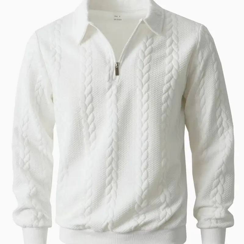 Men's Cable-Knit Half-Zip Sweater with Polo Collar, Soft Solid-Color Pullover for Casual and Business Wear in Fall and Winter