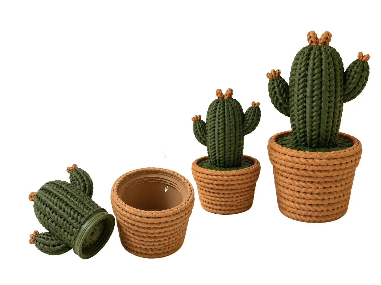 3D Printed Cactus Decor Set of 2 with Storage Compartment - Modern Decorative Organizer