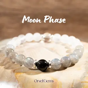 Moon Phase Protection Crystal Bracelet – Moonstone, Labradorite, Quartz & Black Tourmaline | Celestial Beaded Healing Jewelry with 8mm Beads | Unisex Spiritual Gift for Women, Men, Couples & Friends | Natural Gemstone Bracelet