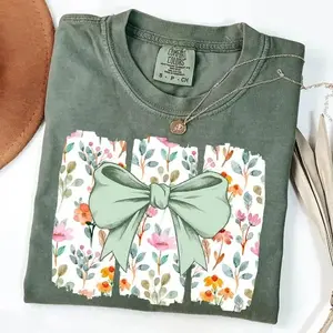 Comfort colors Coquette Bow TShirt, Wildflowers T-Shirt, Boho Flowers Tee, Cute Botanical Tee, Floral Bow T-Shirt, Gift for Her - TrendWear USA