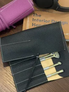 Real Leather Makeup Brush Bag, Portable Makeup Brush Case, Velvet Lining Protection, Essential Beauty Accessory