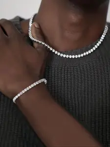 Men's Rhinestone Decorated Necklace & Tennis Bracelet, Fashion Jewelry for Party, Daily Clothing Decor, Trendy All-match & Exquisite Jewelry for Birthday Gift, Zirconia Jewelry Set