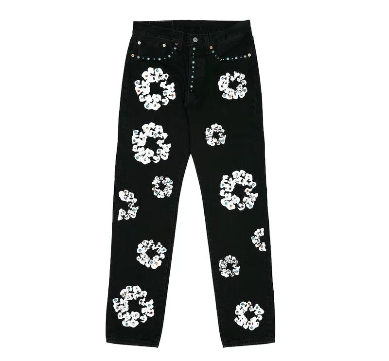 Denim Tears x Levi's 501 Rhinestone Cotton Wreath Logo Jeans Black White