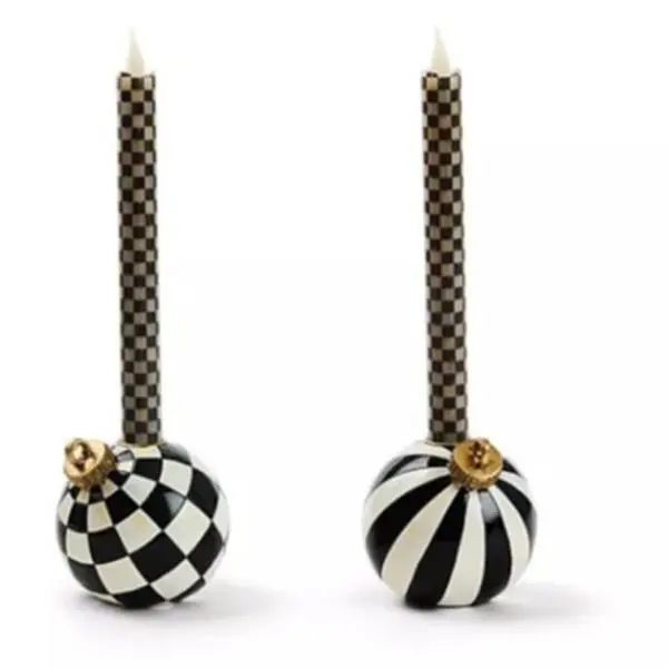 MacKenzie - Childs Set of 2 Ornament Candle Holders and Flicker Tapers MacKenzie - Childs Set of 2 Ornament Candle Holders and Flicker Tapers