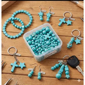 One Box Mixed Different styleTurquoise beads 4mm-10mm Making kit for Women Loose Gemstone Stone Beads for Jewerly Making with Stretch Cord Bracelet Jewelry Gifts for Women