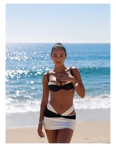 Bikini Set for Women Slim Fit 3 Piece - Contrast Bandeau Swimsuit with Cut Out Wrap Skirt - Summer Beach Swimwear Bathing Suit