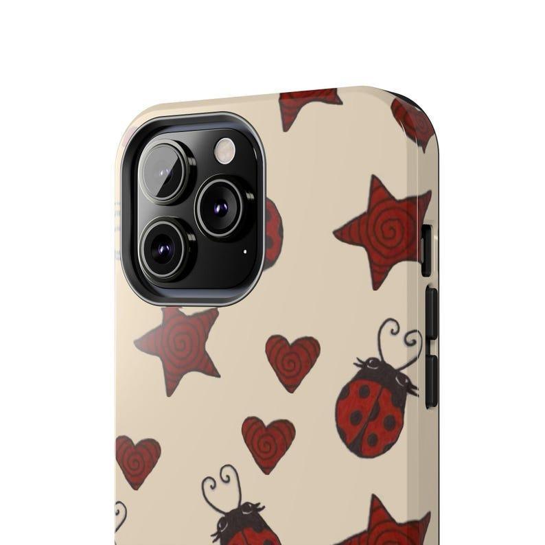 Red Ladybug Stars Hearts Yellow Phone Case Y2K Cute Bug Pattern Cool Girl